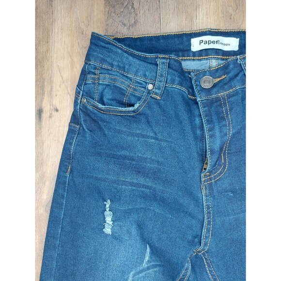 Paper Cocoon Junior Womens Jeans Size 3 Skinny Denim Blue Mid Rise Distressed - Picture 4 of 16